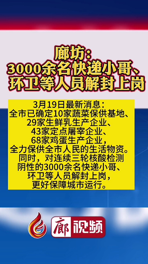  廊視頻 | 廊坊：3000余名快遞小哥、環(huán)衛(wèi)等人員解封上崗